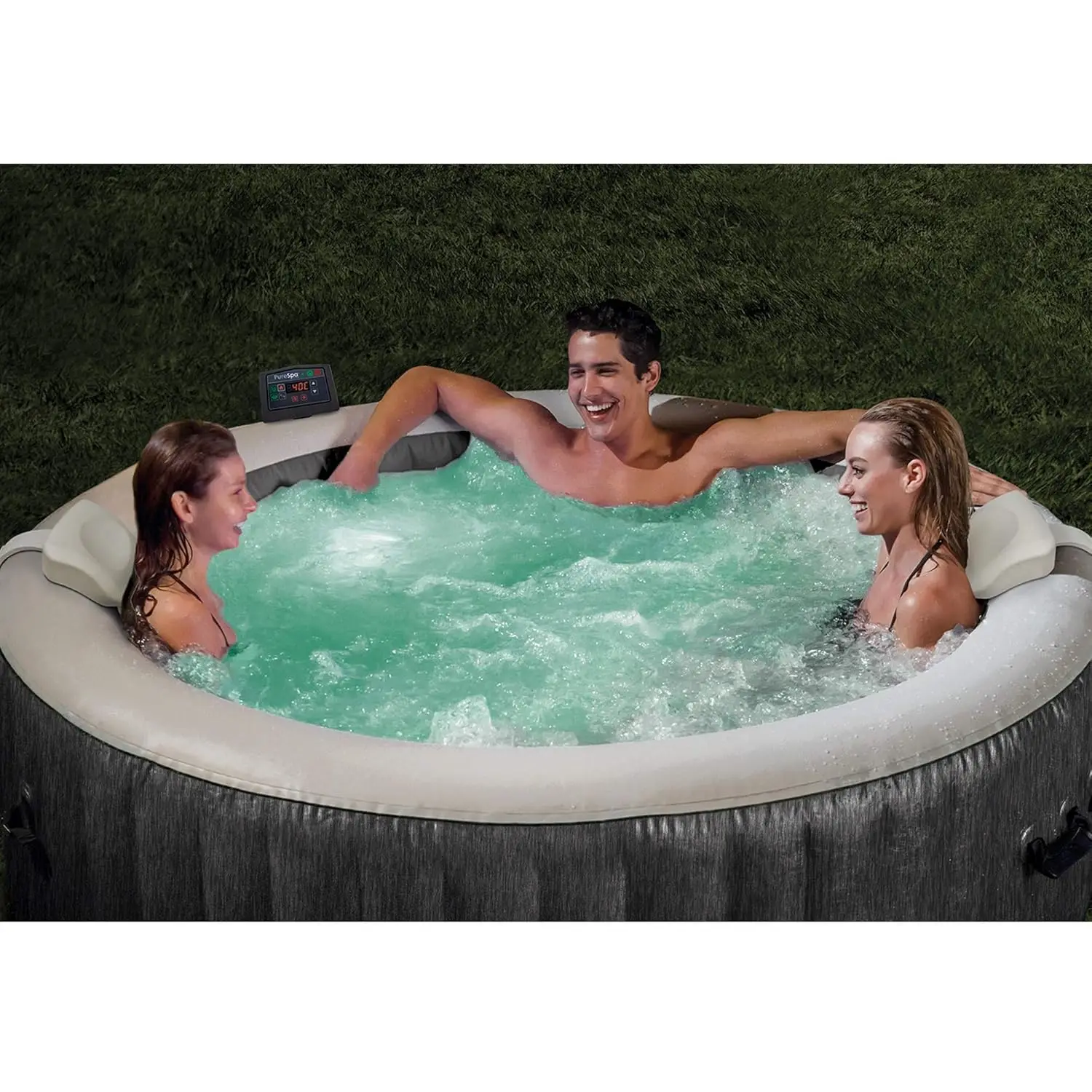Greywood Deluxe 4 Person Outdoor Portable Inflatable Hot Tub Spa with Multi-Color LED Light, Foam Headrests, and, Customized view 2