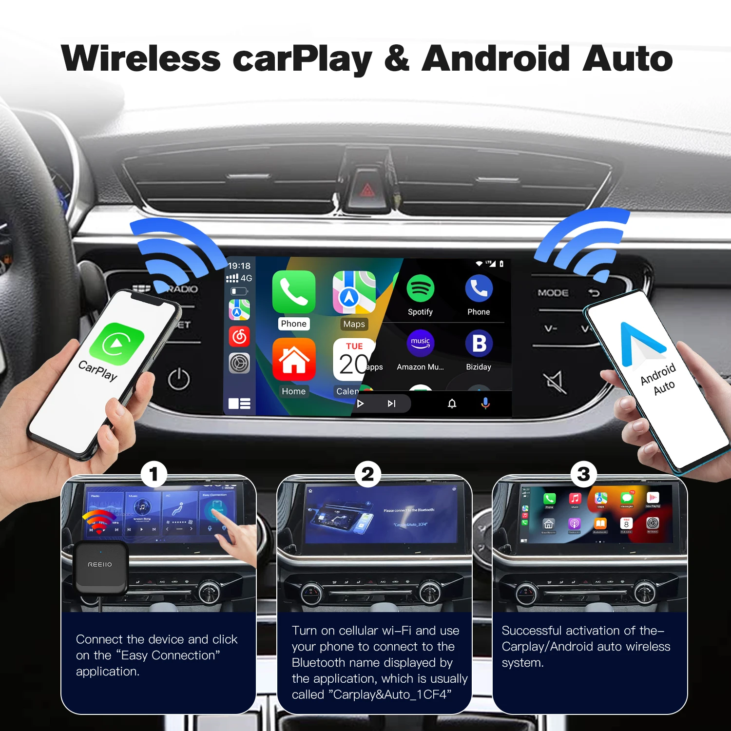 New Carbitlink Easylink Easyconnection To Wireless CarPlay Android Auto 2 in 1 Adapter Smart Box Plug & Play for 98% Car Models