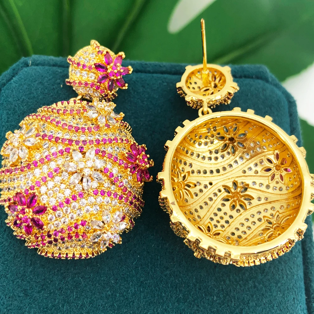 

Missvikki Fashion Engagement Party Jewelry pendientes mujer moda Famous Round Pink Stud Earrings for Women Wedding Cubic Zircon