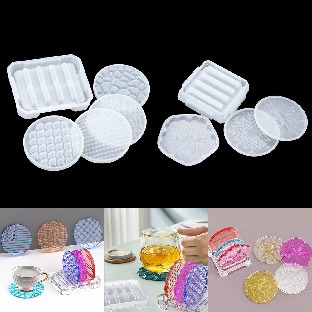 

Coaster Epoxy Resin Molds Set Round Flower Wave Coaster Silicone Mould Cups Mats Coaster Storage Box Crafts Making Home Decor