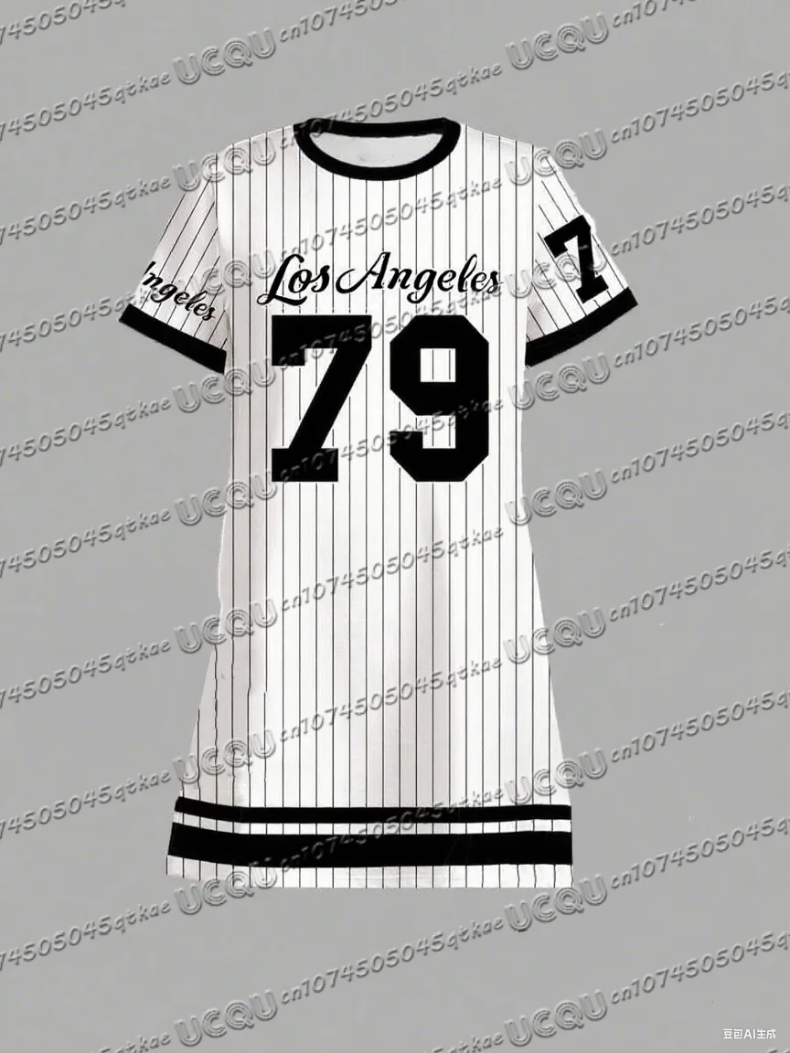 夏の女性の Tシャツドレスプラスサイズカジュアルロサンゼルスプリント O ネックレディ半袖プルオーバードレス女性服