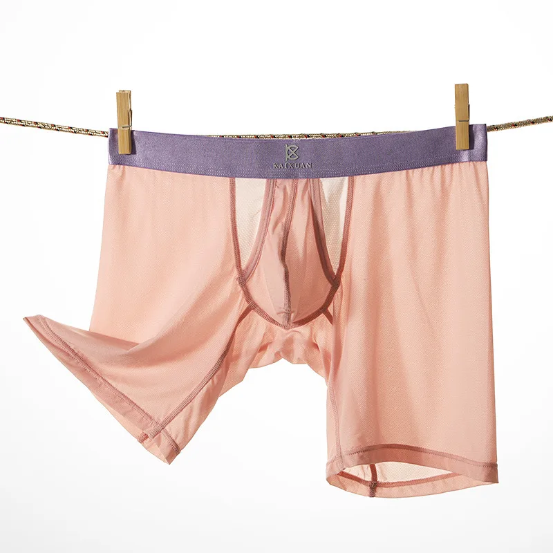

Men Sexy Underwear Extended Long Boxers Anti-Wear Leg Sports Shorts Thin Breathable Panties Side Open Separate Pouch Underpants