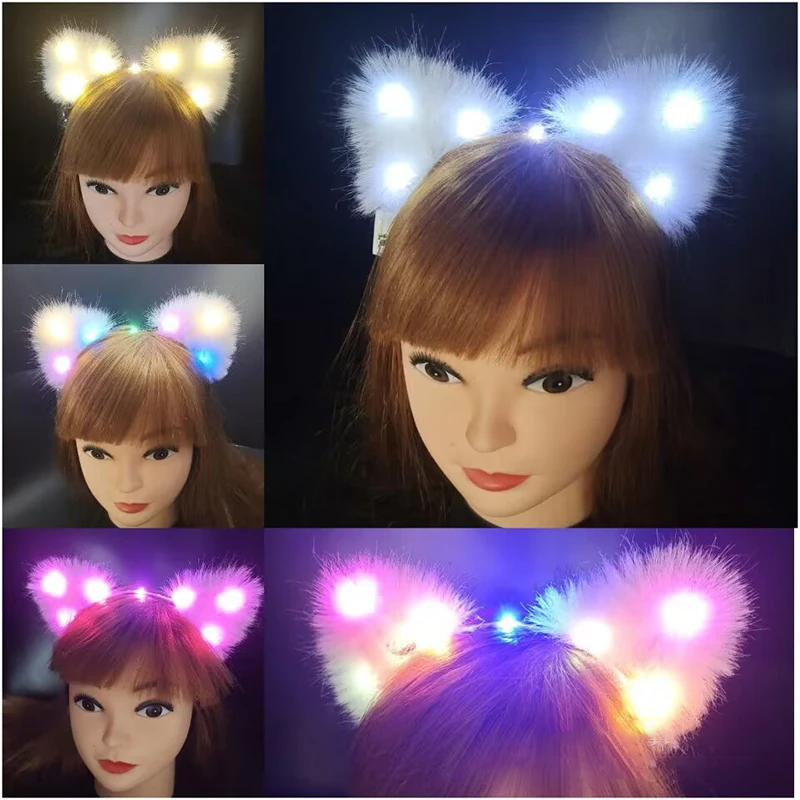 New Creative Cat Ears Glowing Hair Band Headdress Funny Holiday Party Girls Plush Led Hair Bands Children's Fun Birthday Gifts