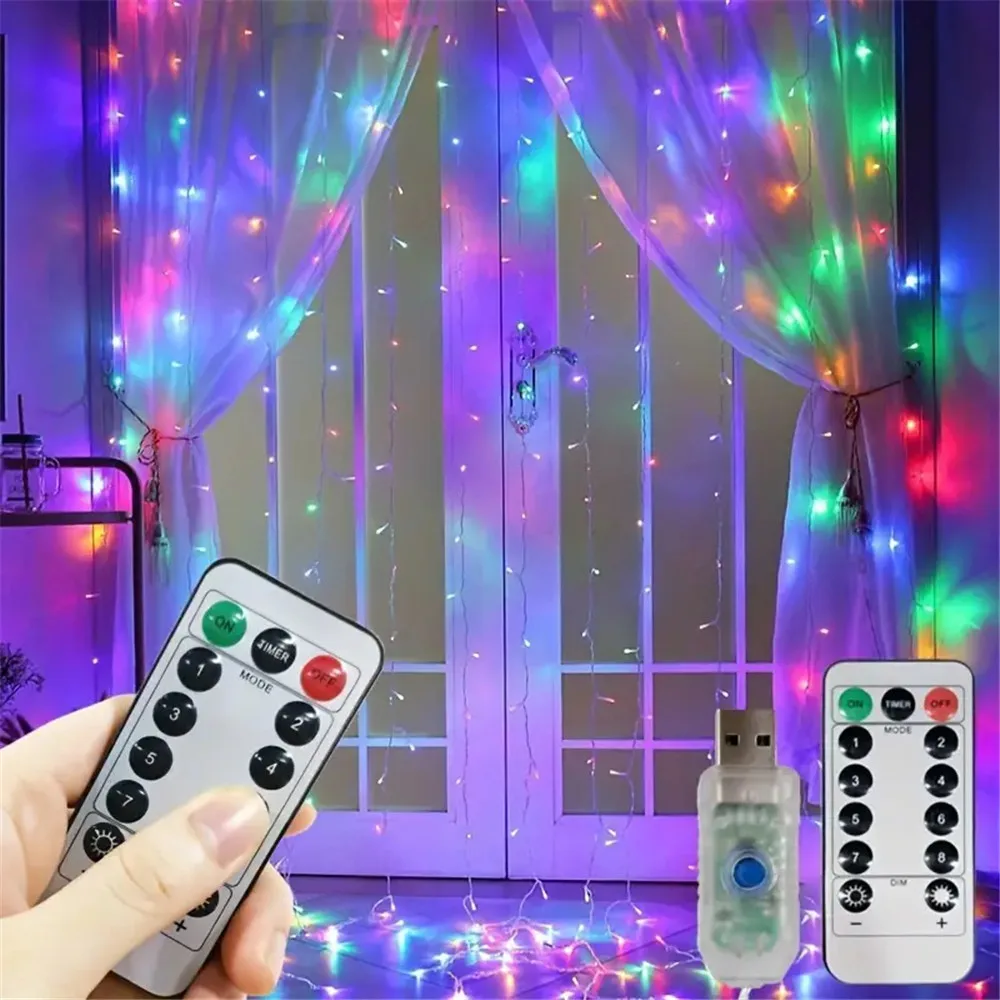 Guirxiété lumineuse de rideau USB, 8 modes d'éclairage, guirxiété de feston de Noël, mariage, fête de vacances, maison, décoration de chambre à coucher, lumières dégradées