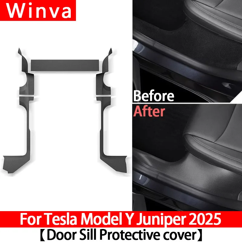 For New Tesla Model Y Juniper 2025 Door Sill Strip Guard Car Accessories Front Rear Door Threshold Anti-kick Pad Protector