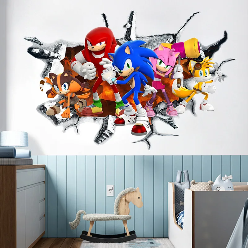 Pegatinas 3D de Anime de Sonic, Colas de Erizo, Knuckles, Amy, Shadow, Silver, Calcomanías de Pared de Dibujos Animados para Habitaciones Infantiles (PVC Autoadhesivo) Regalo