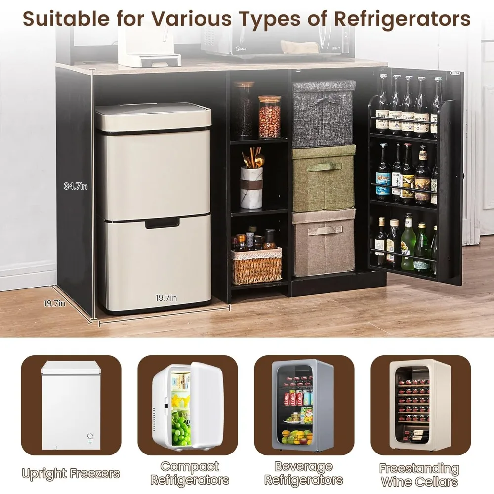 

Mini Fridge Cabinet with Storage, Coffee Bar Cabinet with Mini Fridge Space and Power Outlet, Liquor Wine Bar, Customized