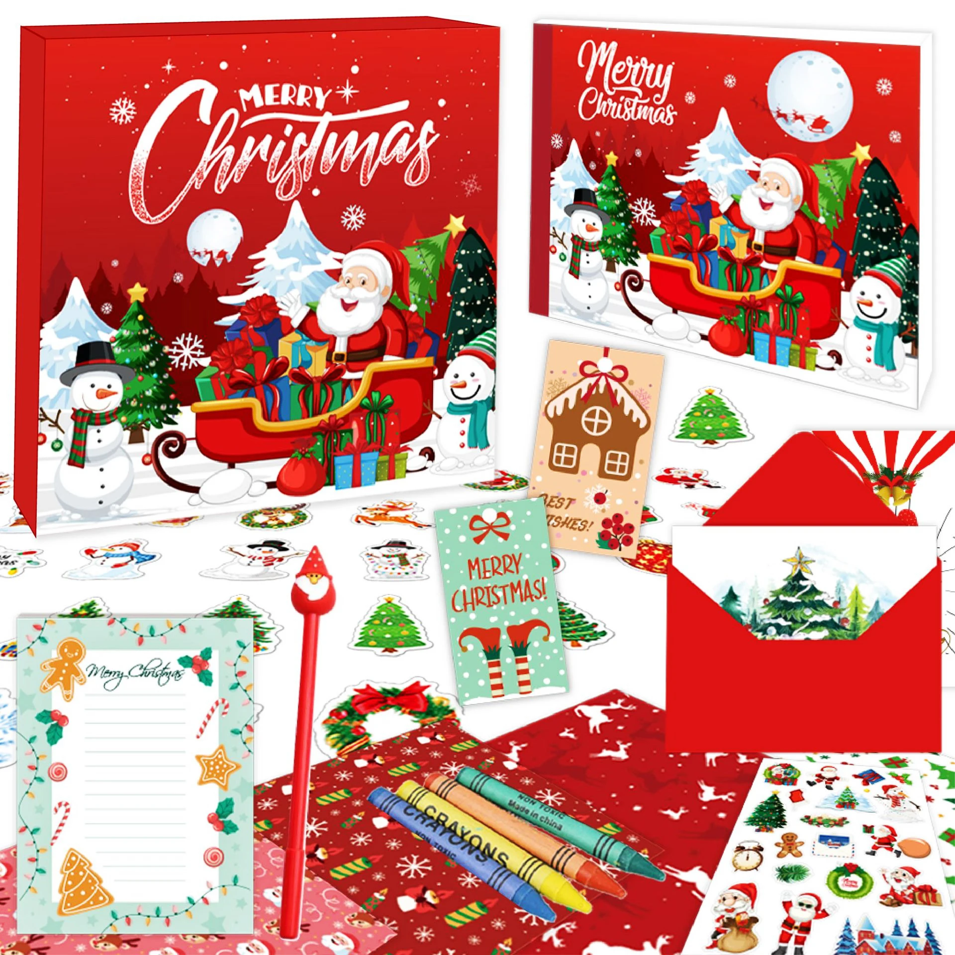 86Pcs Christmas DIY JOURNAL SET Stationery Xmas New Year Gift Notebook Stickers Crayon Set Wishing Friends And Greeting Cards