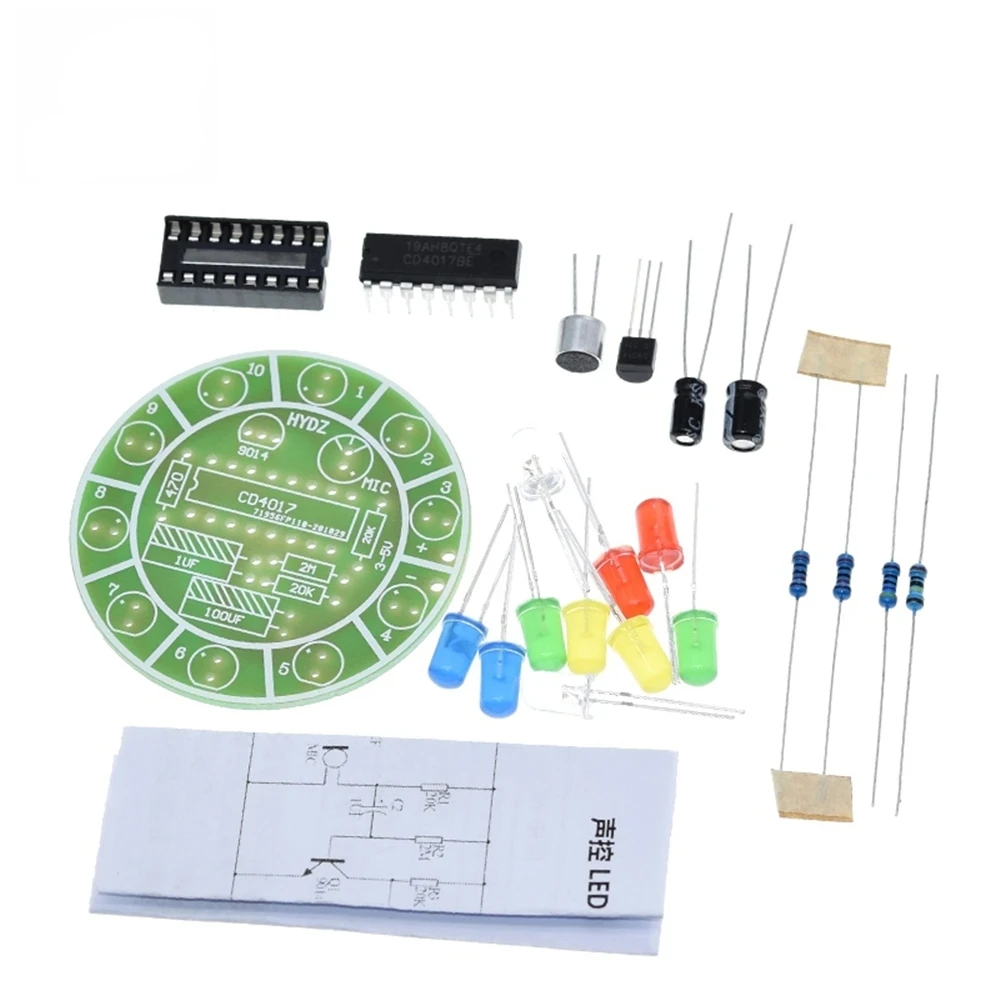 CD4017 Colorful Voice Control Rotating LED Light Kit Electronic Manufacturing DIY Kit Spare Parts Student Laboratory