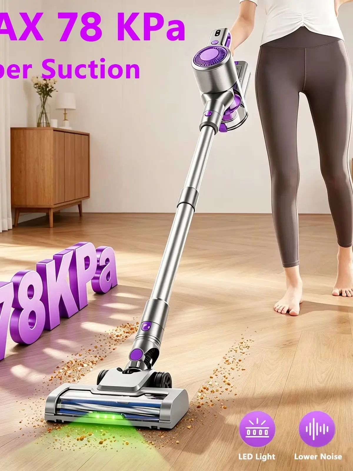 Honki Kabelloser Staubsauger 78KPa Starke Saugkraft 45 Minuten Lange Laufzeit Selbststehender Staubsauger für Teppich Sofa Tierhaare