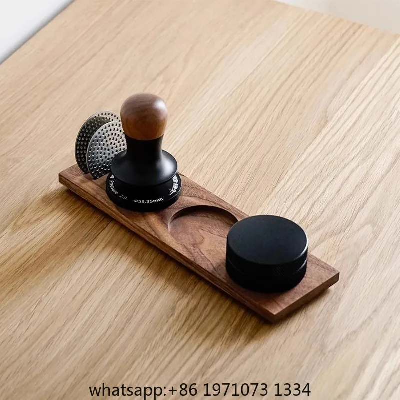 コーヒータンパーステーション-エスプレッソタンパーホルダー-ウォールナットウッドサポートベース、51mm-54mm-58mmバリスタツール用コーヒーフィルター収納