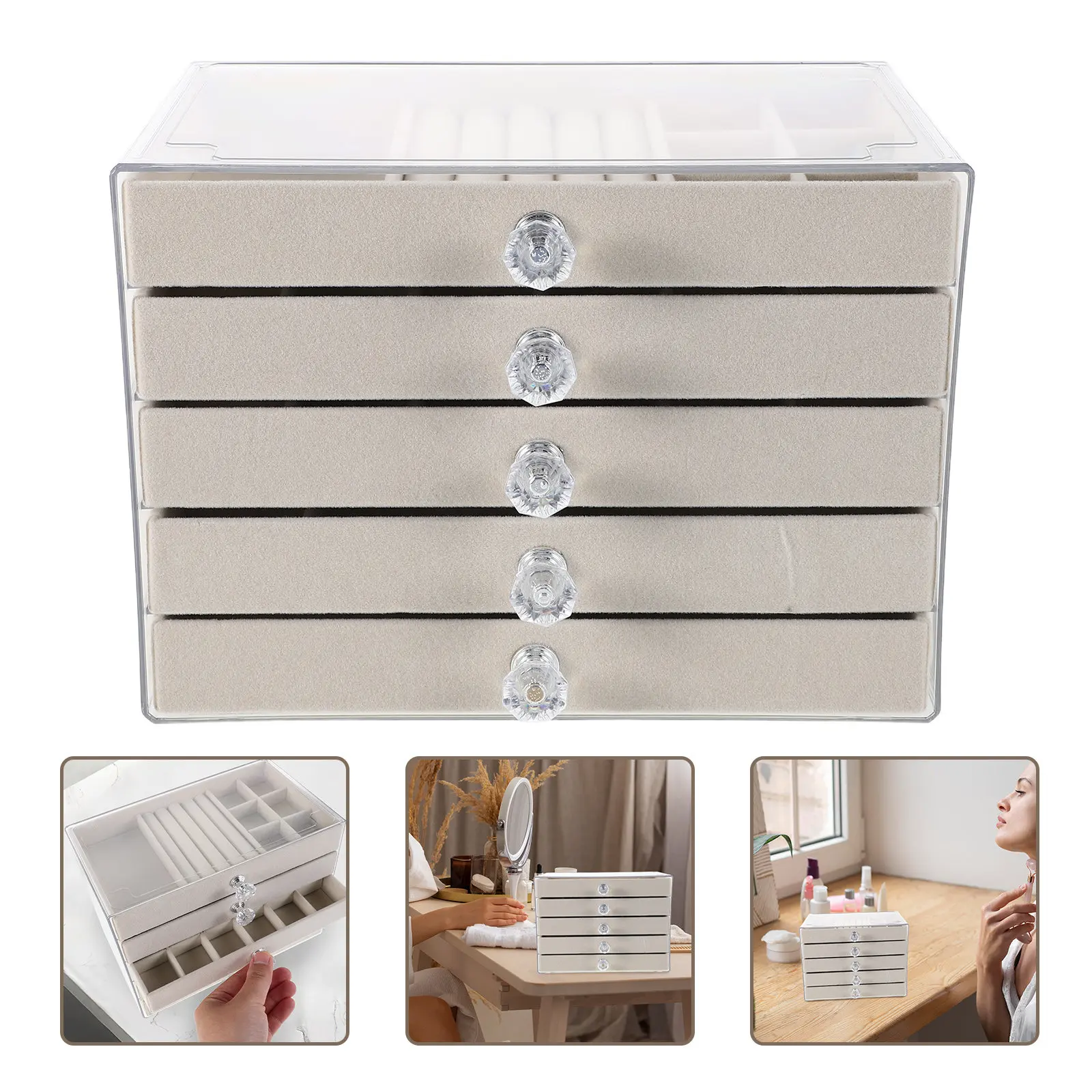 

Прозрачный органайзер для украшений из 5-слойного ПЭТ-материала: шкатулка для серег, ожерелий, колец, с выдвижными ящиками, для хранения на туалетном столике