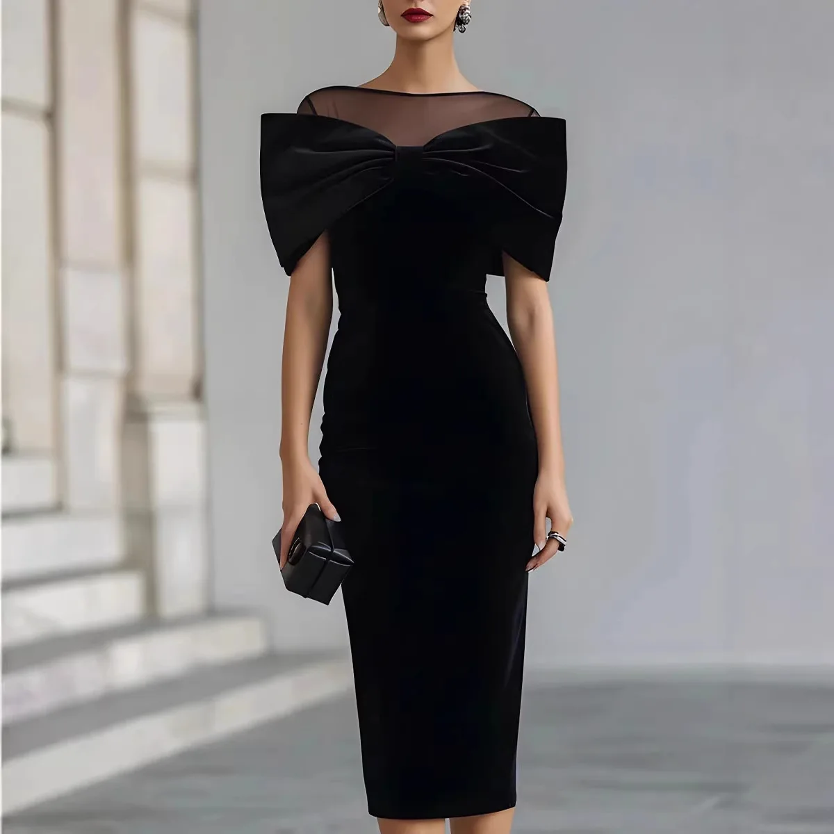 Sukienka balowa z temperamentem dla kobiet, dopasowana, z odkrytymi ramionami, z długim rękawem, gładka, wieczorowa, seksowna, z aksamitu, model 2026