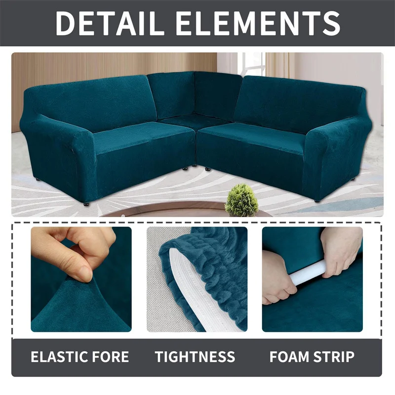 5 Seater Thicken Velvet Sofa Covers Stretch L Shape Sectional Sofa Slipcovers for Living Room Washable Armchair Couch Covers