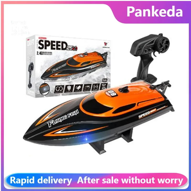 HJ812 2.4G 4CH RC Boat Waterproof 25km/H High Speed Electric Racing Speedboat with LED Light Outdoor Lakes Pools Toys for Kids