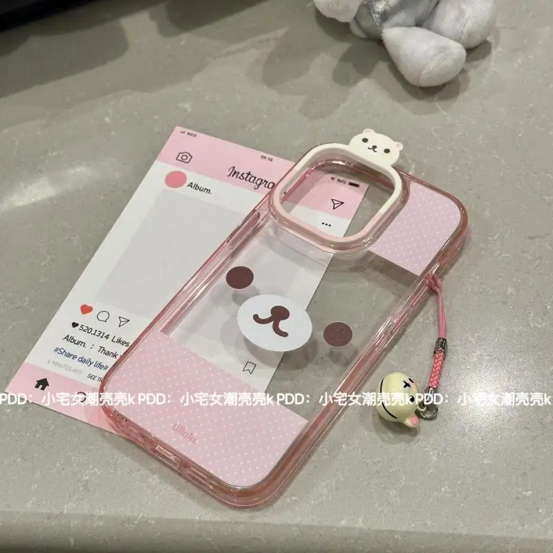 New Kawaii Cute Rilakkuma Mobile Phone Shell Iphone15/14/13Pro/promax Transparent Soft Shell With Keychain Christmas Gift