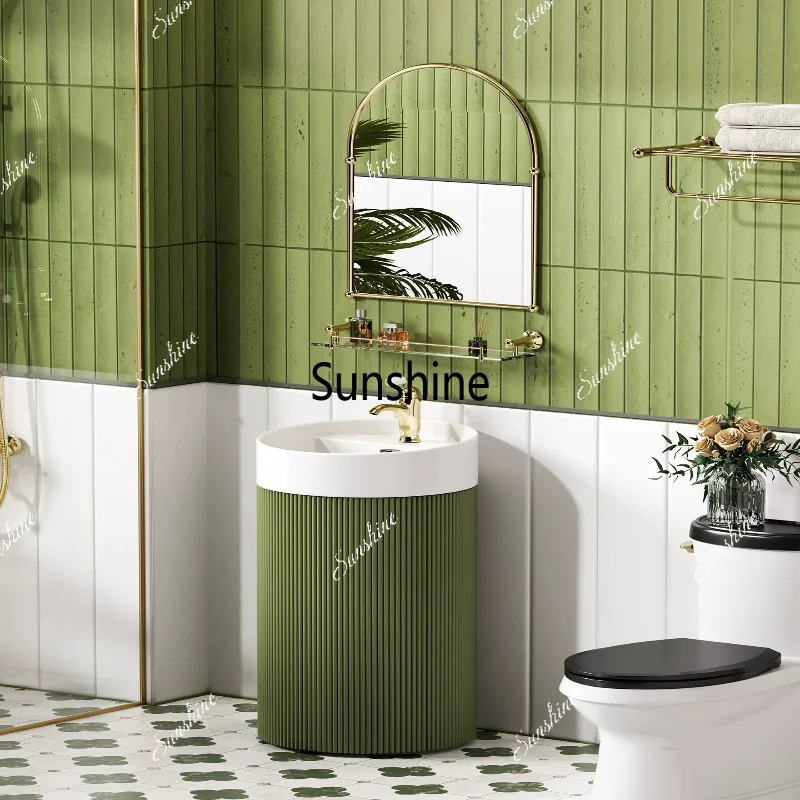 

French retro integrated ceramic column basin, bathroom small apartment floor