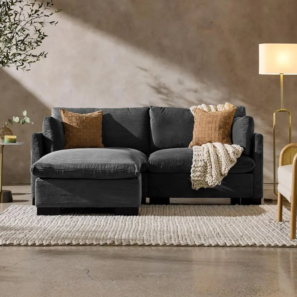 

Gray 82 Loveseat Sofa with Corduroy Recliner, Removable Cover, Spring Cushions, Solid Wood Frame, Easy Assembly for Small Living