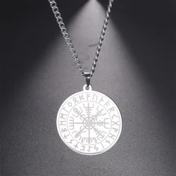 EUEAVAN Vintage Vegvisir Compass Necklaces for Men Stainless Steel Nordic Odin Runes Pendant Necklace Classic Amulet Jewelry