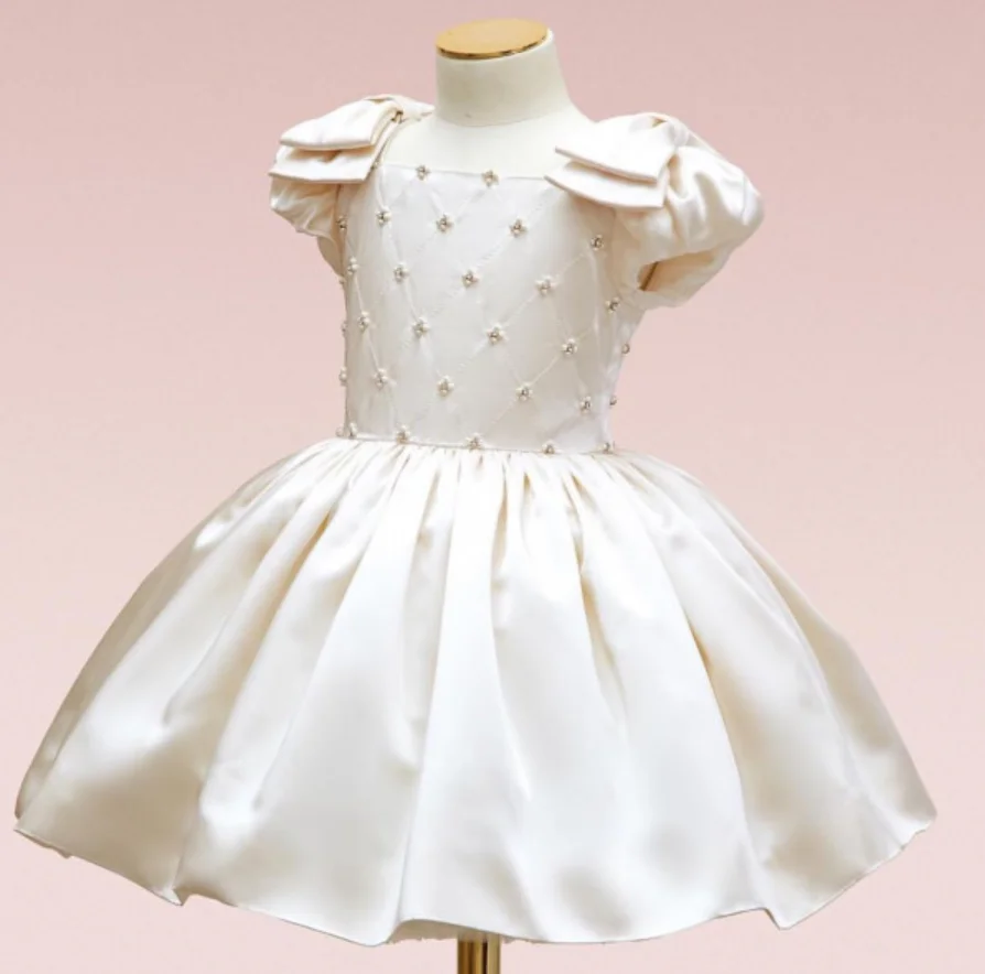 

Ivory puffy girl's dress for children's piano performance runway layers mesh satin baby girl birthday gown prom dress