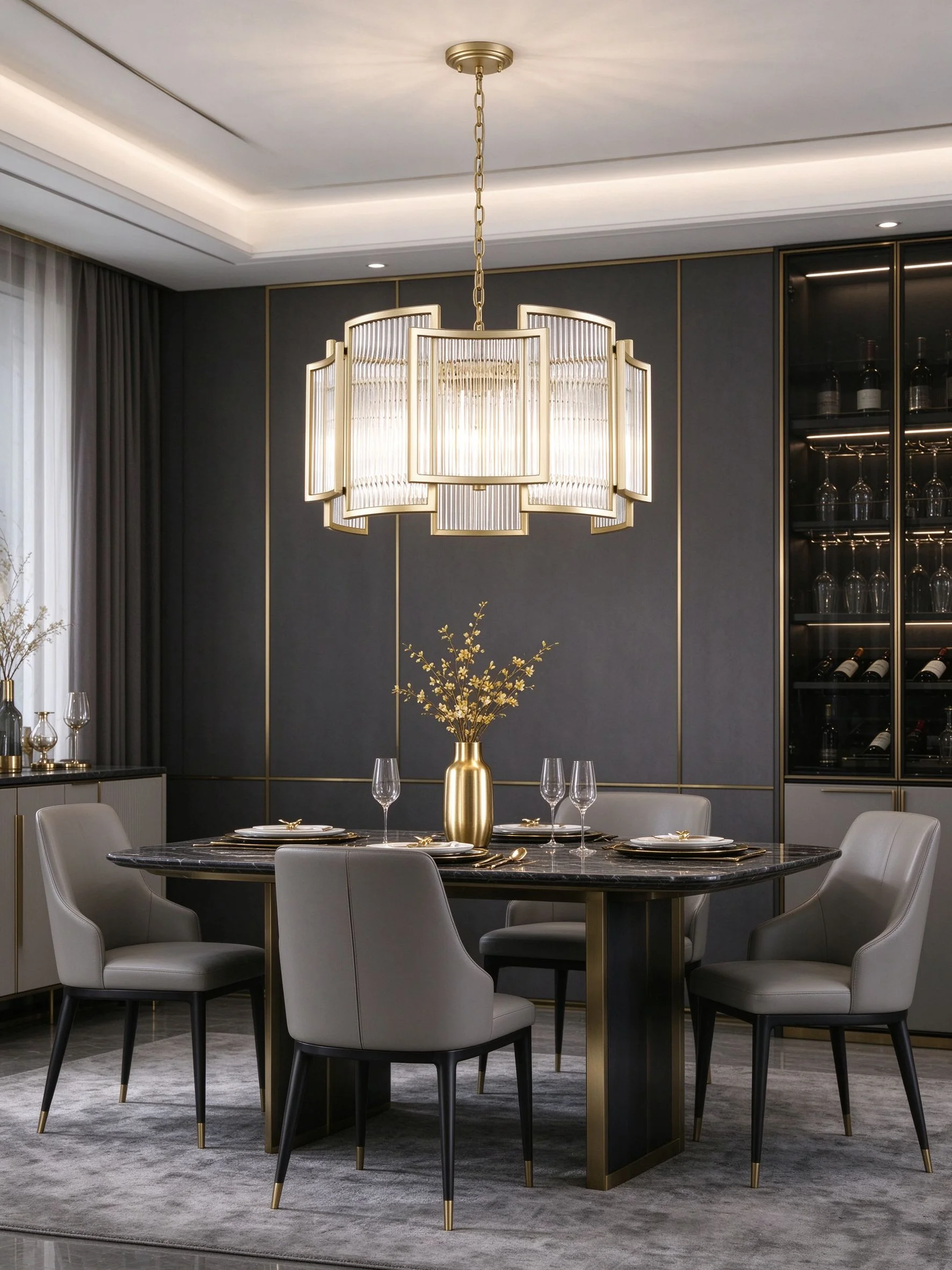 Light Luxury Duplex Building Living Room Bedroom Dining Room Circular Led Pendant Light Wrought Iron Glass Rod Lighting Fixture