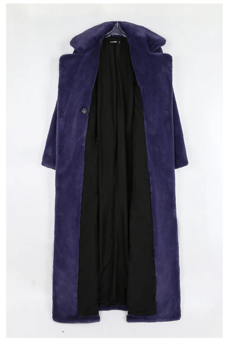 Nerazzurri Winter Extra Long Purple Black Thick Warm Soft Fluffy Faux Fur Coat Women Sashes Double Breasted Furry Overcoat 2022