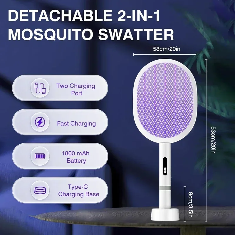 Electric mosquito swatter, USB rechargeable mosquito swatter, suitable for indoor and outdoor garden picnics mosquito killer