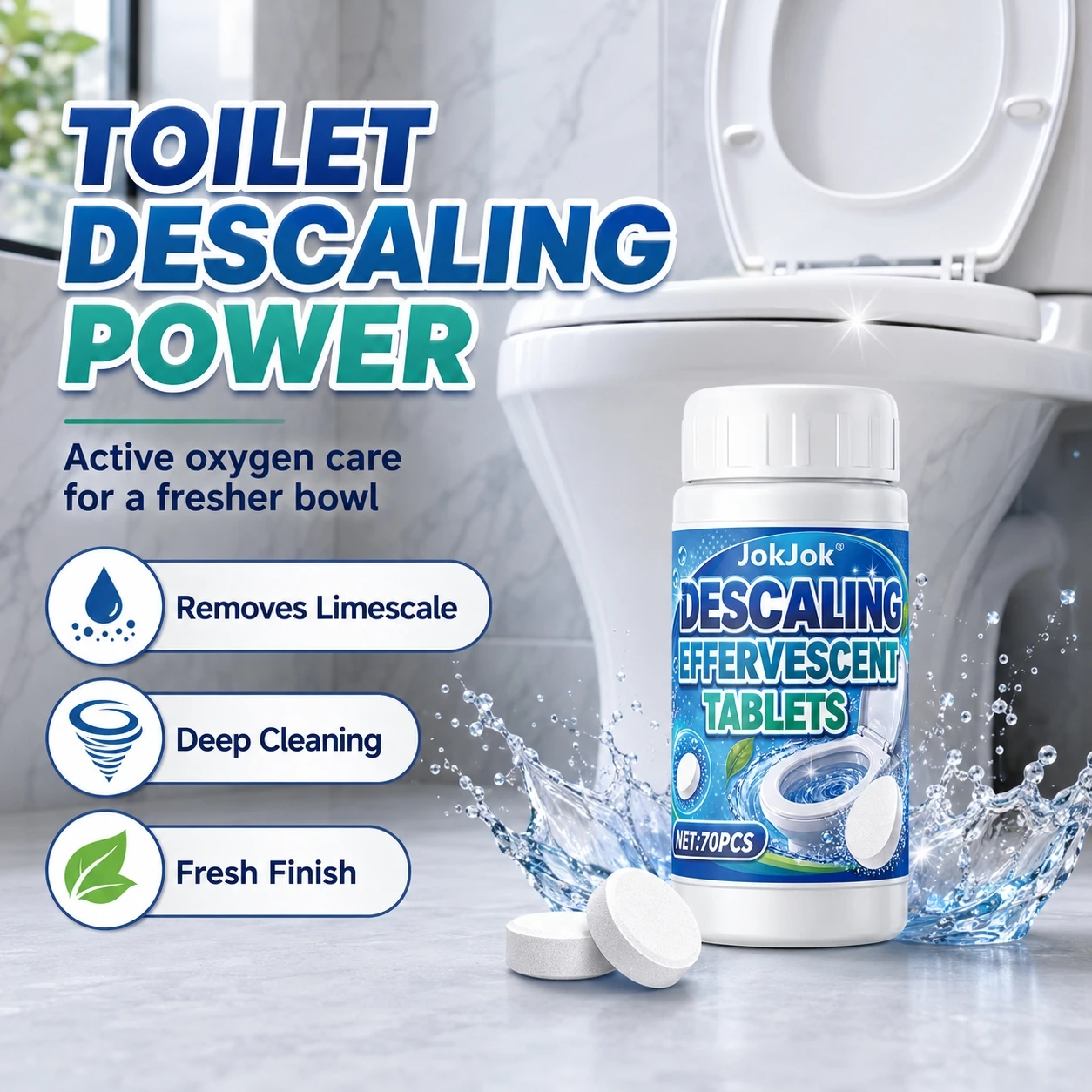 JOKJOK 70pcs Toilet Bowl Cleaner Descaling Deodorizing Urine Odor Stain Remover Tank Decontamination Bathroom Cleaning Tablets