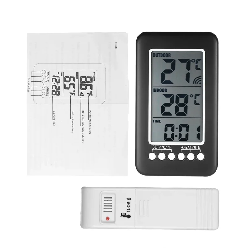 Digital Thermometer Meter With Clock Function Outdoor Indoor LCD Wireless Temperature Electronic Thermometers Weather Station