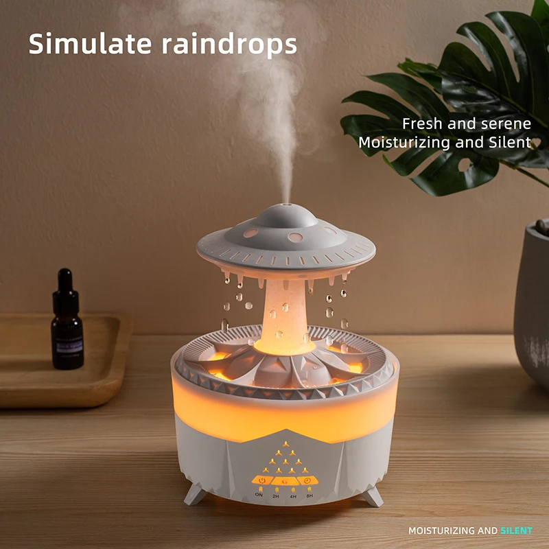 Raindrop Cloud Aroma Diffuser Ultrasonic Humidifier with Remote Control Rain Sound Sleep Aid Night Light 7-Color LED 2026 New