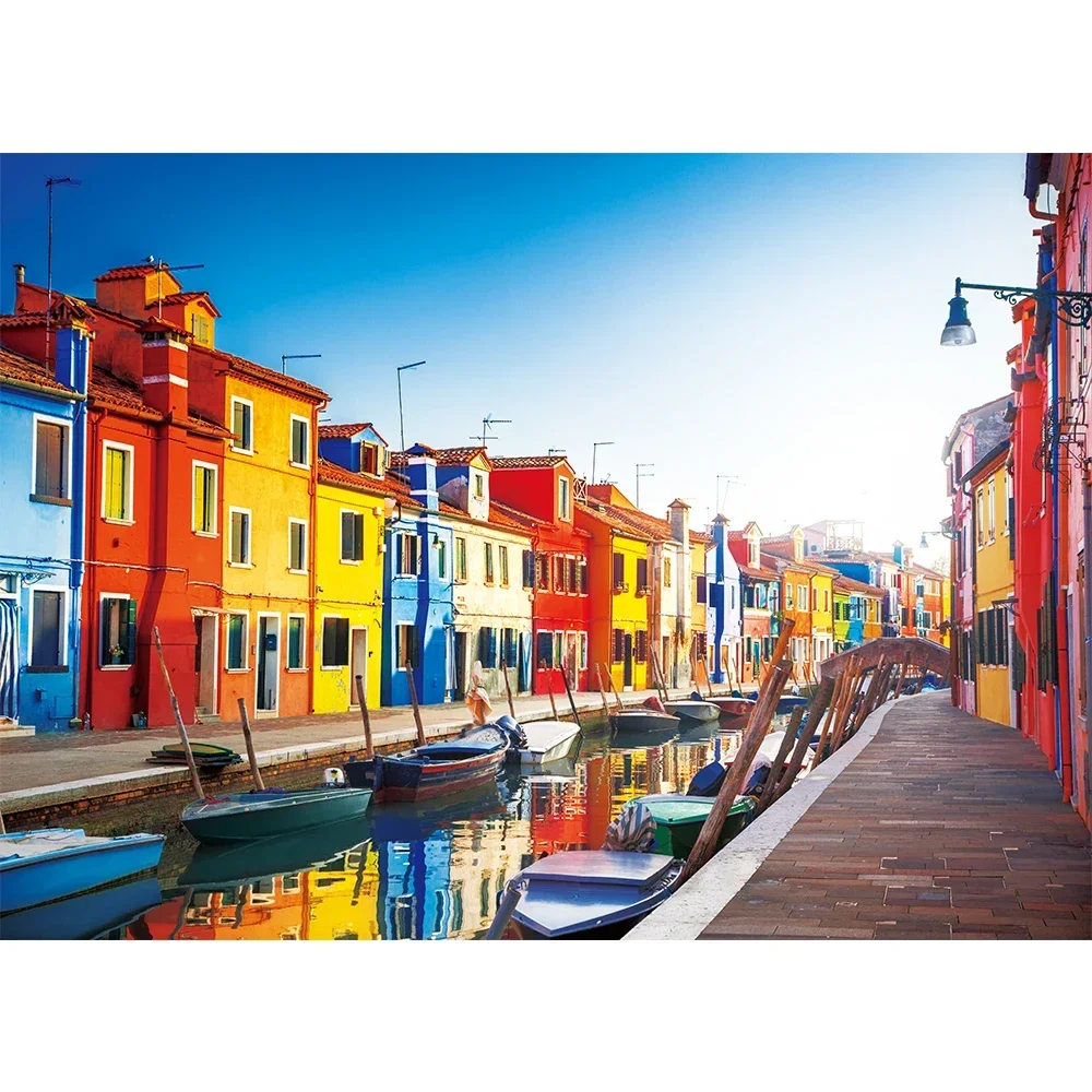 MaxRenard 68*49cm Jigsaw Puzzle 1000pcs Aduls Brilliant Landscape Colorful Venice Burano Island Home Wall Decoration Family Game