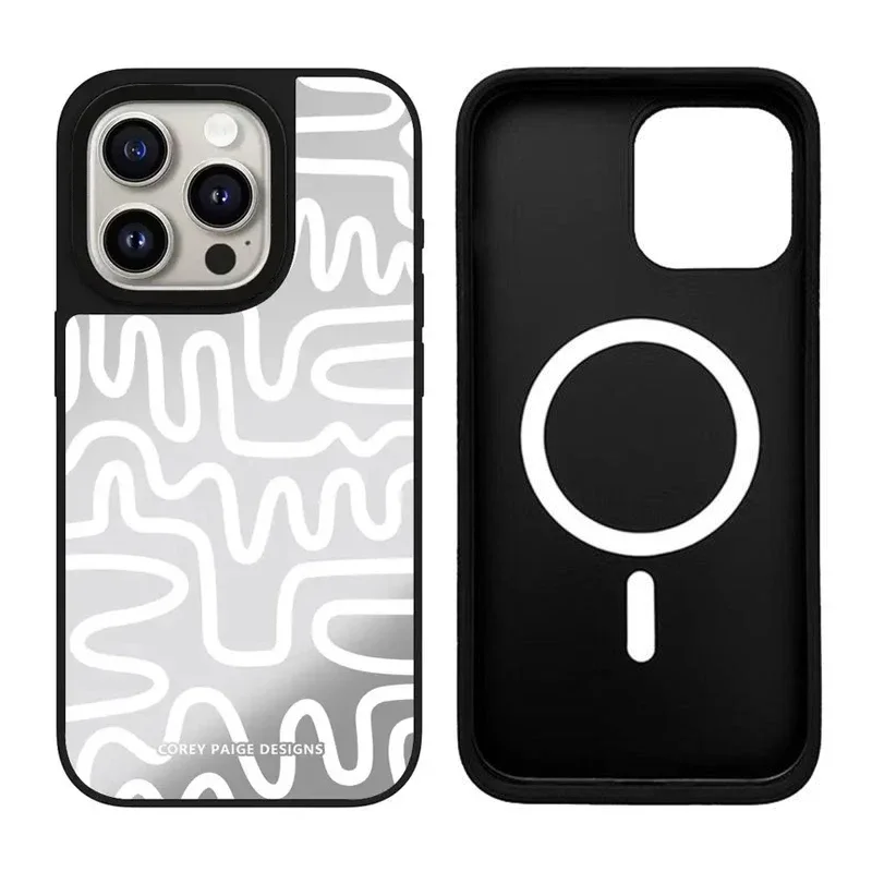 Creative Geometric Patterns Mirror Magnetic Phone Case Cover for IPhone 11 12 13 14 15 16 Pro Max Case