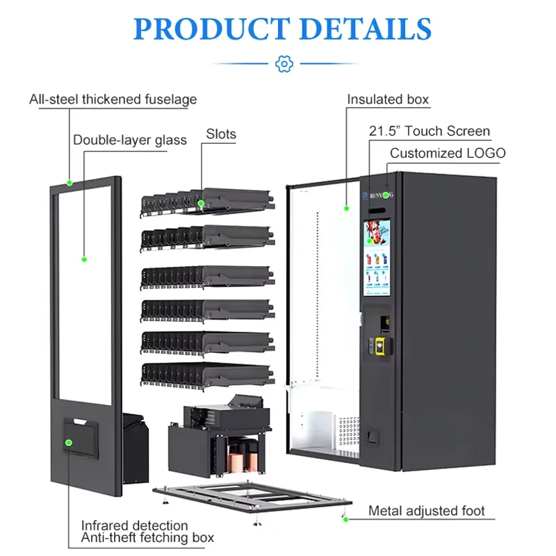 RUNYANG Custom Soda Snack and Drink Beverage Outdoor Coin Operated Vending Machine for Sale with Card Reader
