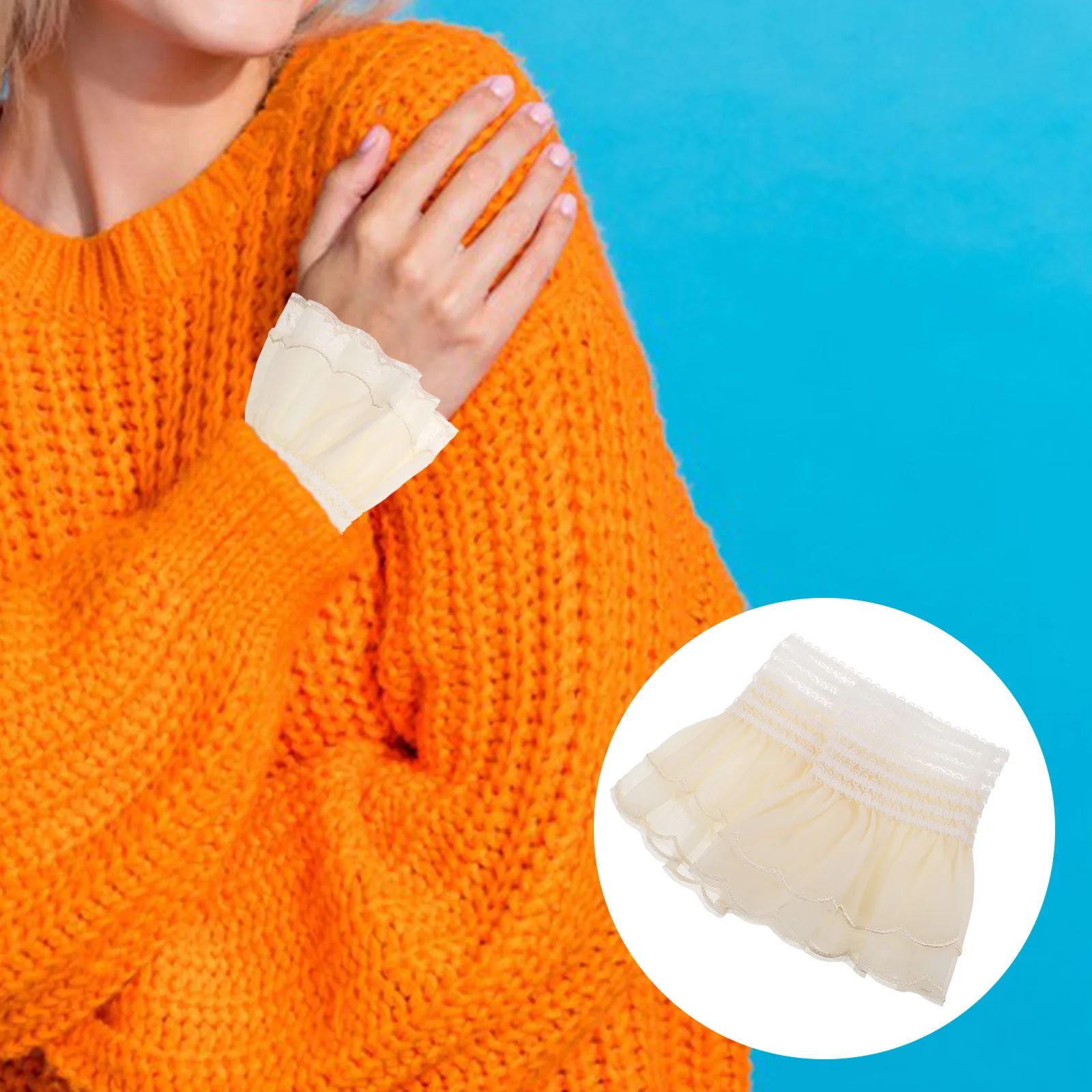 1 زوج المرأة الدانتيل انفصال الأكمام الأبيض مطوي القرن الأصفاد المطرزة النسيج الأصفاد Diy بها بنفسك الخياطة الحرفية النسيج اكسسوارات #1