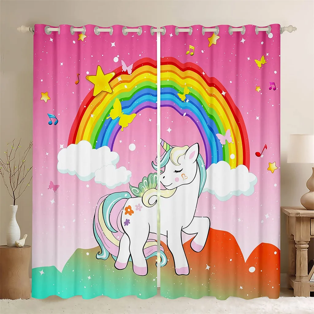 3D Print Cheap Modern Rainbow Unicorn Girl Princess Thin Shading Polyester Window Curtain in the Living Room Bedroom Home Decor