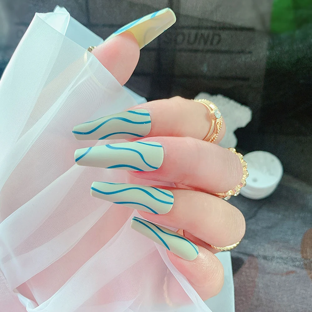 

24PCS Matte Press On Nails Strips Sweet Style Wearable Full Cover Long Nails