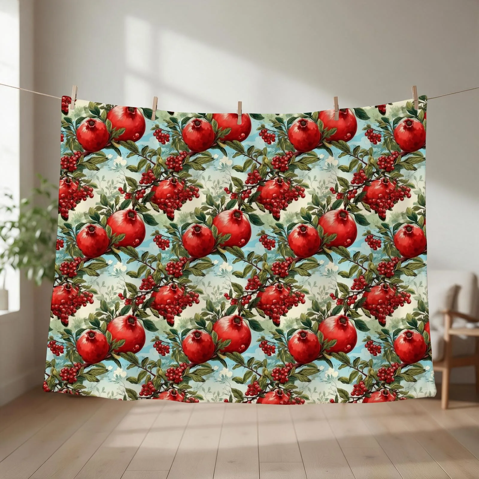 Red pomegranates and seeds against the blue sky Throw Blanket christmas decoration manga Decorative Throw Picnic Blankets