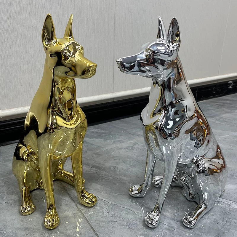 

Скульптура добермана, гальваническая статуя собаки, украшение модели животного собаки, роскошное ремесленное украшение, скандинавский декор комнаты, художественные подарки