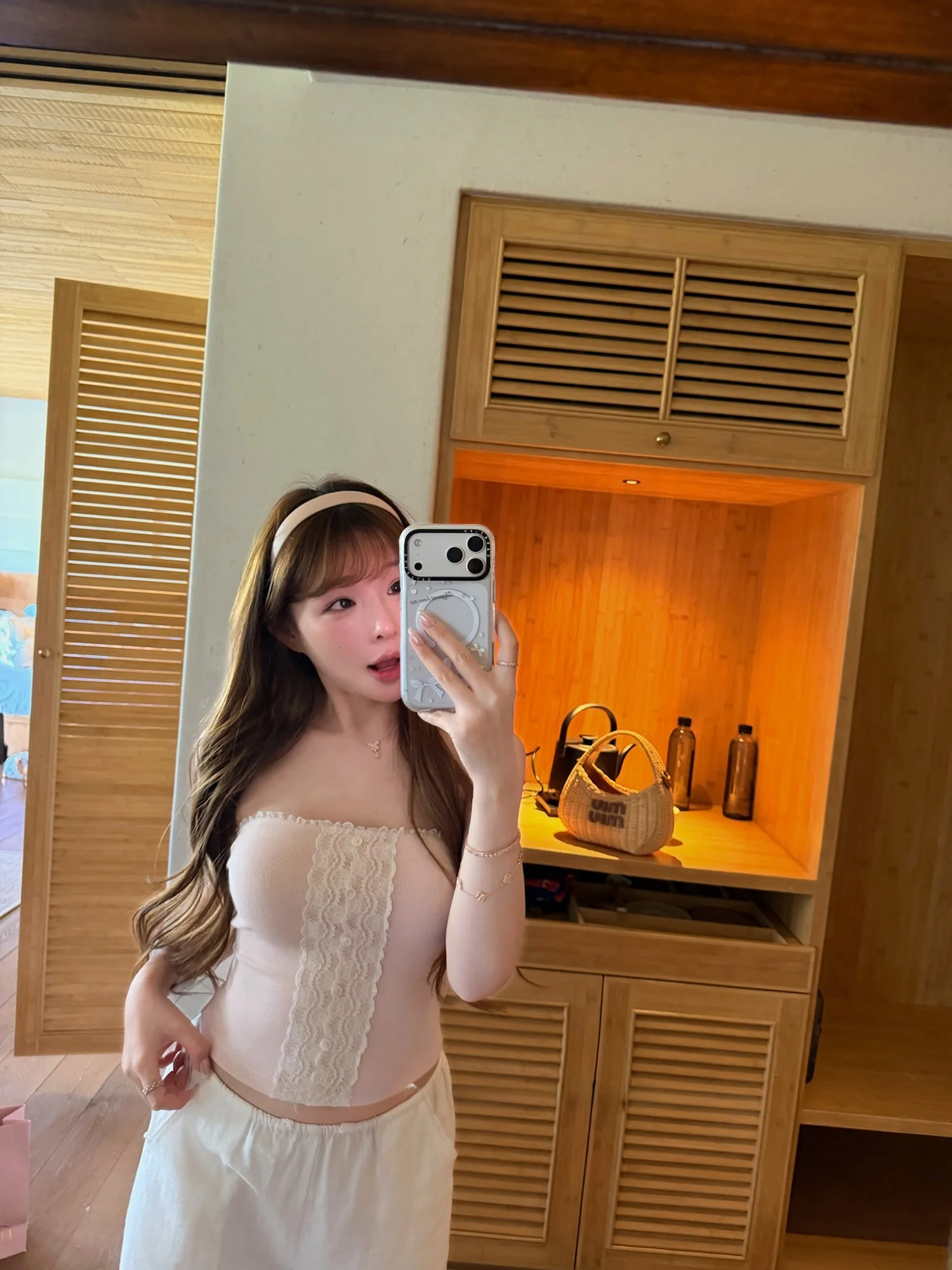 Lukira Lace Trim Knitted Tube Top Strap Women's Slim Fit Summer Shirt Anti Slip Adjustment Body Shape Thin Fabric No Pad