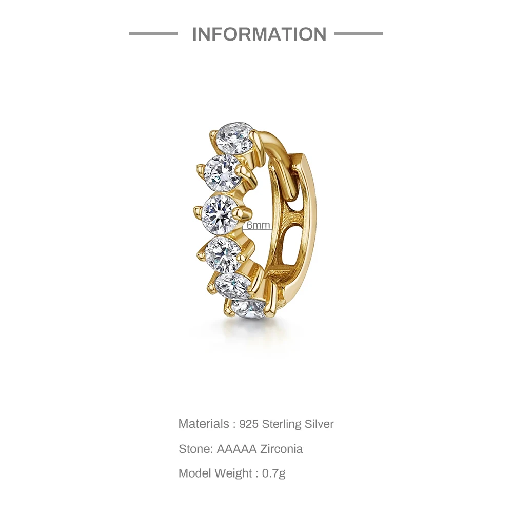 روكسي 925 فضة اثنين مخالب حلق من الماس الغضروف ثقب صف واحد حلق من الماس السيدات تنوعا مجوهرات