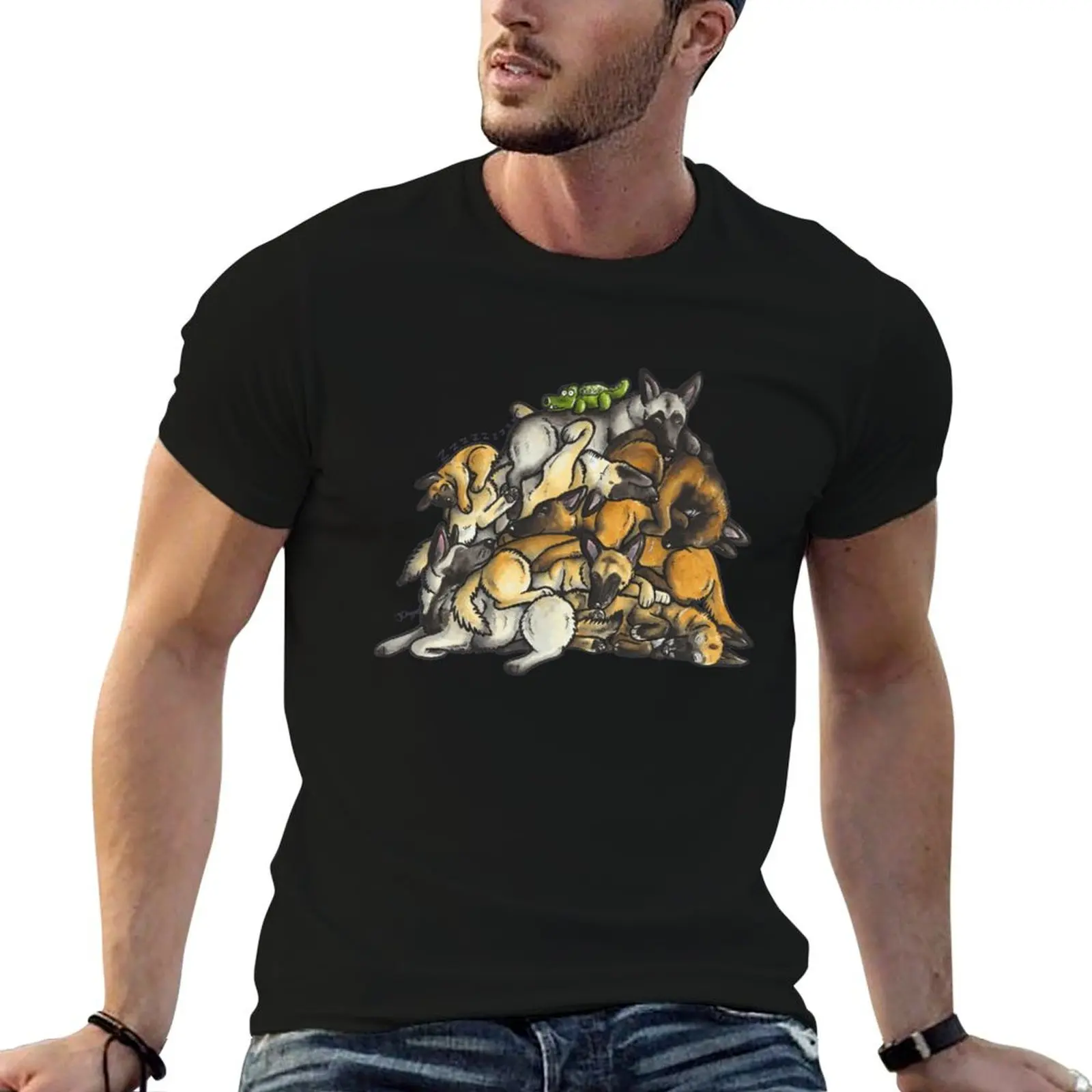 Sleeping pile of Malinois dogs T-Shirt Minimal Art Print T-Shirt
