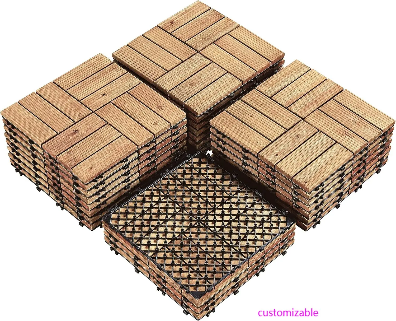 

27 шт. водонепроницаемая палубная плитка из твердой древесины, 12 x 12 дюймов, блокирующая плитка для патио или для использования в помещении и на открытом воздухе, натуральное дерево