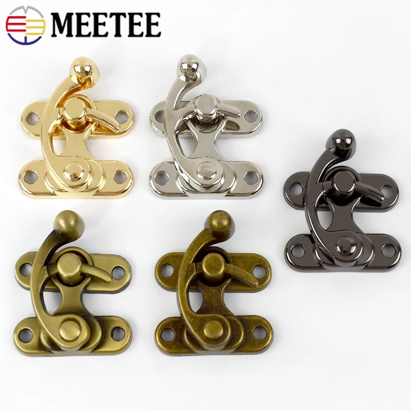 2/5/10Pcs 45*37mm Gift Case Metal Lock Buckle Wooden Box Padlock Clasp Handbag Decorative Toggle Turn Hook Hardware Accessories