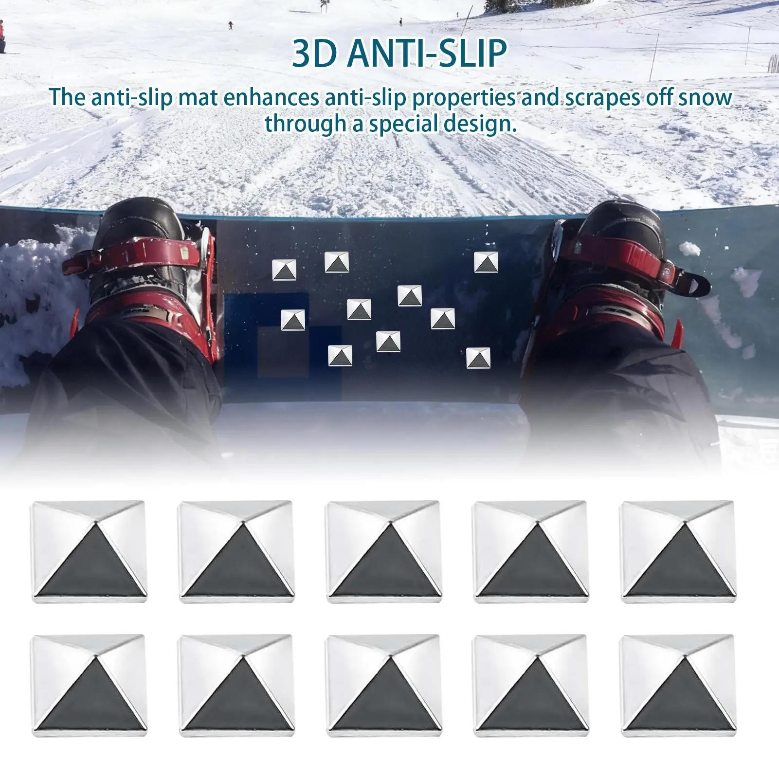 Snowboard Stomp Pad 10Pcs Non Slip Grip Deck Traction Pads Triangular Pentagram Design for Ski Snowboard Binding Boot Traction