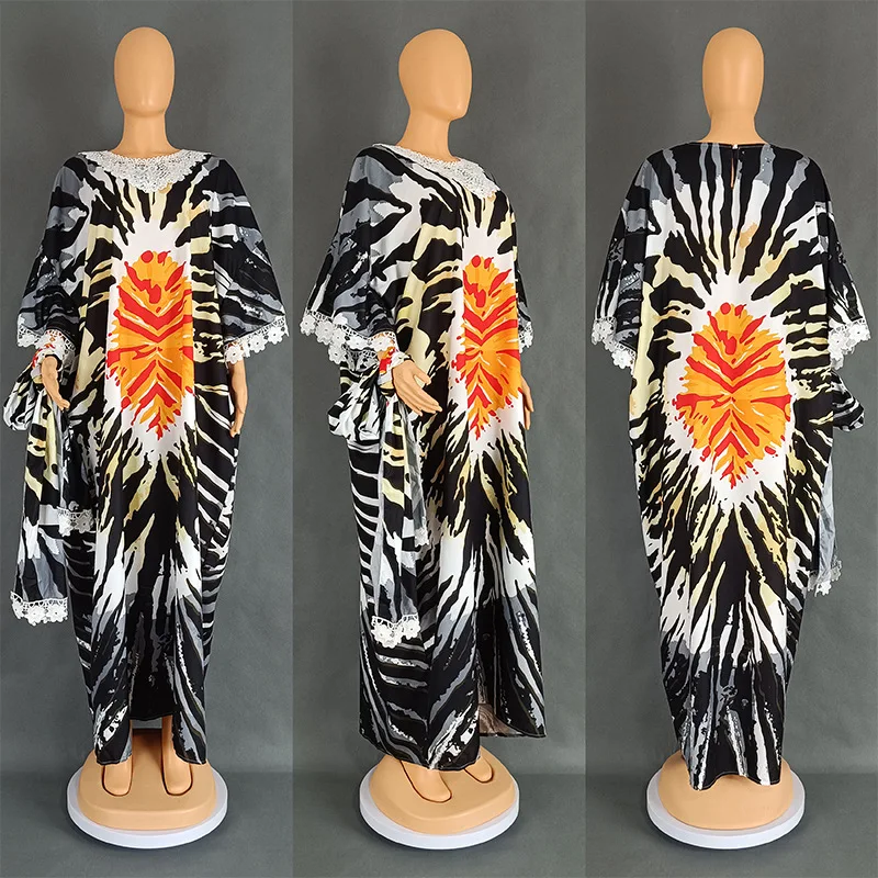 Africa Dress for Women for Evening Party Autumm Elegant Print O-neck Maxi Dress Muslim Fashion Abaya Dashiki African Clothing