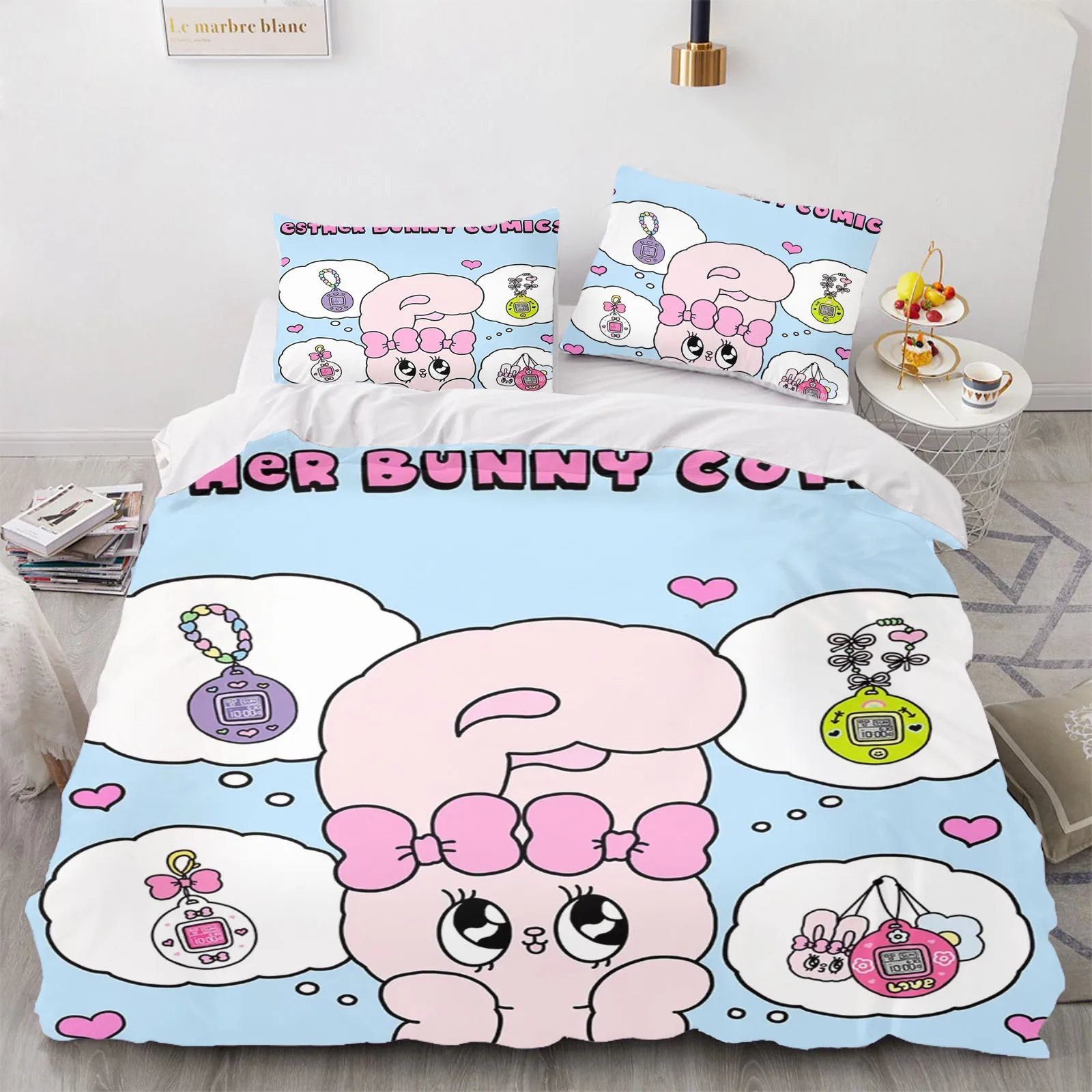 

Ai Si Le Bunny Bedding Set Duvet Cover Anime Home With Pillowcase Cute Printed Cartoon Quilt