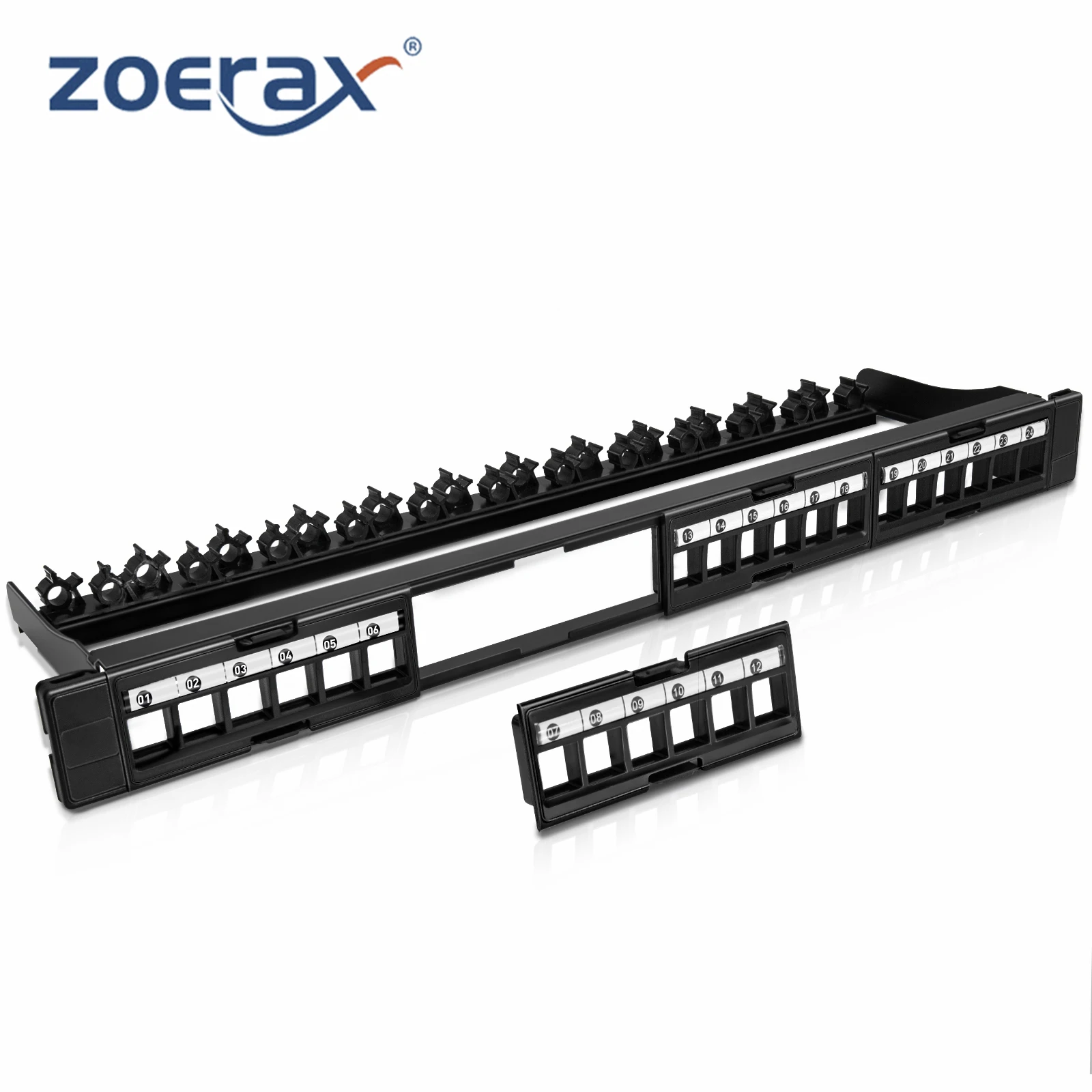 

ZoeRax 24-Port Cat6 Cat5e Unshielded Patch Panel，Removable Inserts，19-Inch/1U Network Patch Panel Use only Slim Profile Keystone