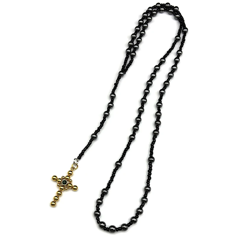 

Cross Hanmade Rosary Beads Necklace Women Men Stainless Steel Silver Color Religion Christian Faith Amulet Long Chain Jewelry