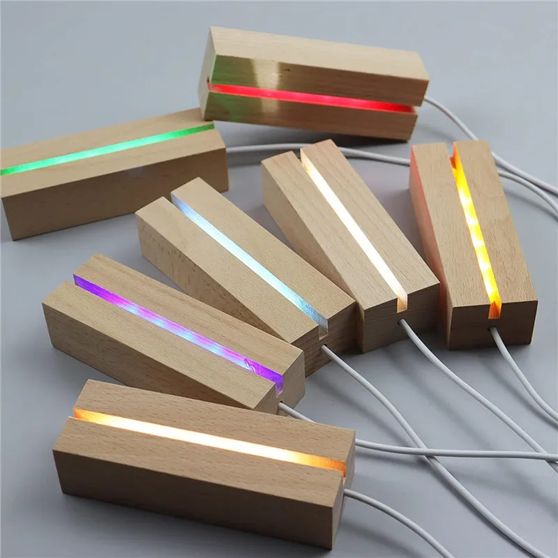 Rectangle Led Lights Display Bases Wooden LED Lighted Base Stand Colorful Light Lamp Stand for Crystal Glass Resin Art Decor