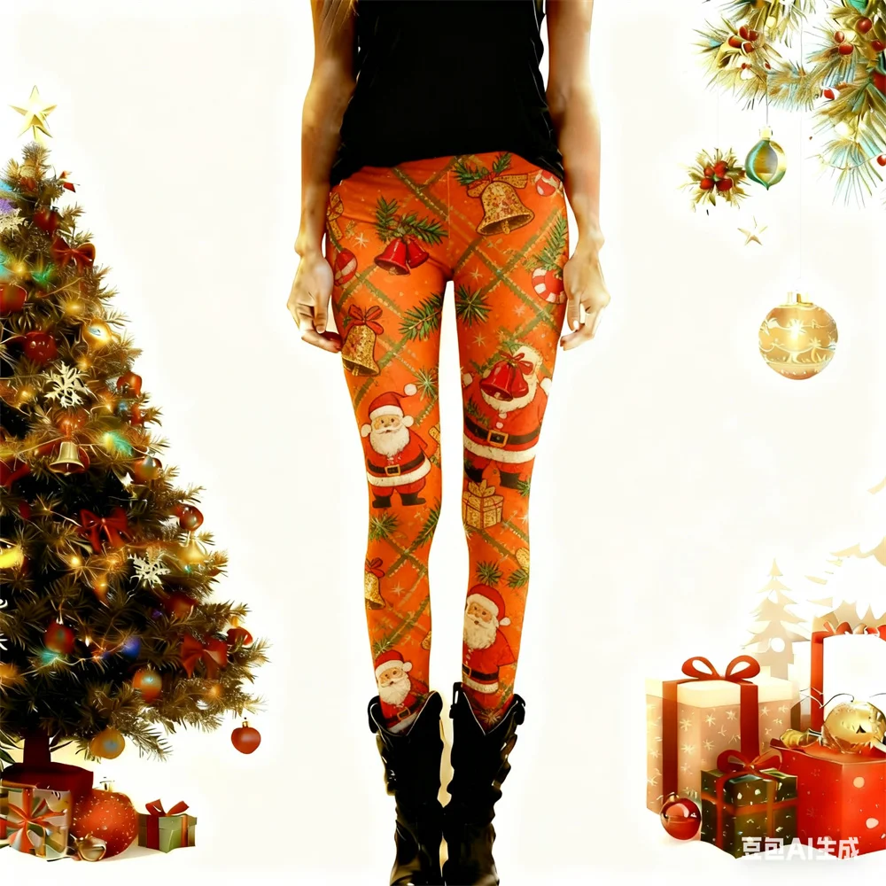 Navidad Otoño Invierno leggings de mujer patrón estampado pantalones de yoga deportes pantalones ajustados de mujer pantalones de cintura alta ropa de mujer